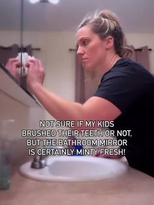 Are you even a mom if you’re not constantly having to wipe toothpaste off a mirror?! Do they just look at themselves and decide “today’s a good day to spit on my face!” Ugh! 🤦🏼‍♀️  #momlife #cleaning #bathroom #mirror #toothpaste #colgate #kidsbelike 