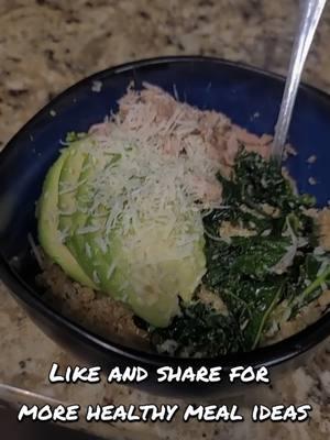 Healthy, quick, and full of flavor! This quinoa bowl has become my go-to meal when I want something easy but satisfying. Would you try this? 🌿 #HealthyEats #QuickAndEasyMeals #QuinoaBowl #HealthyRecipes #KaleAndTuna #AvocadoMagic #SimpleMeals #FoodInspo #QuickEats  Quinoa Bowl Recipe Ingredients 1 cup cooked quinoa 1 handful kale, chopped 1 can tuna, drained 1 avocado, sliced 1–2 tbsp or more grated Parmesan Instructions 1. Place cooked quinoa in a bowl as the base. 2. Add sautéed kale to one side of bowl. 3. Flake the tuna and add it next to the sautéed kale 4. Add sliced avocado. 5. Sprinkle Parmesan for flavor. Optional: Drizzle with lemon juice,  olive oil or a light vinaigrette. Enjoy!