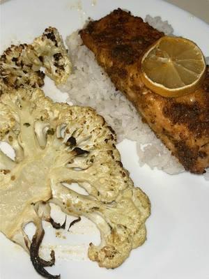 Tonights dinner Baked salmon  Airfried cauliflower steaks  Jasmine rice  #dinner #DinnerIdeas #eatwithme #salmon #cookingathometiktoktv #cooking #eatfreshrefresh #eating #fyp 