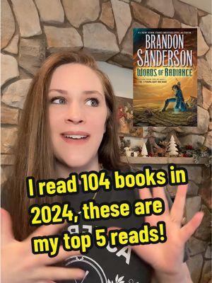 I read 104 books this year…Were any of my top five reads of 2024 on your fave reads list this year?!!  These were the books I could not stop thinking about, talking about, and wanting to immediately read again. 😍  No one is surprised epic fantasies, gorgeous writing with swoon-worthy romance, and portal fantasies made the list. 😍📚 #fantasybooks #epicfantasy #wordsofradiance #ruthlessvows #halfasoul #thefuryofthegods #johngwynne #bestreadsof2024 #topreads #fantasybooktok #thecityofstardust #torbooks  My favorite books of the year, best reads of 2024