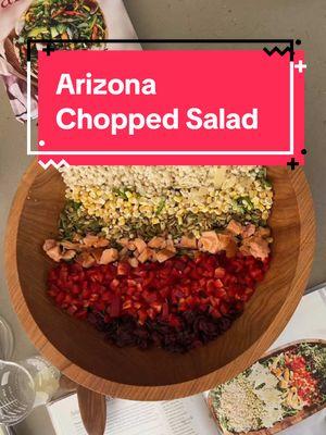 Arizona Chopped Salad with smoked salmon freeze dried corn couscous dried cranberries, pepitas and red bell peppers from The Salad Lab Whisk Toss Enjoy available everywhere books are sold #arizona #chopped #choppedsalad #yum #mealprep #EasyRecipe 