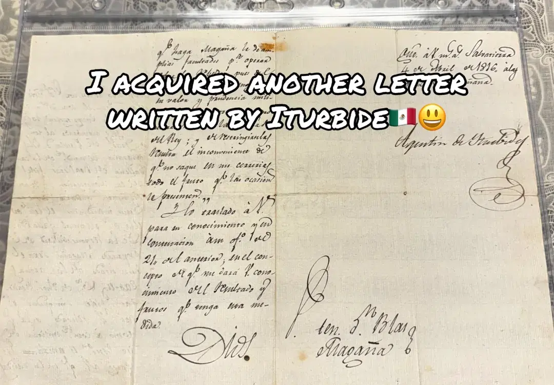 ENG: Military despatch. Written by Iturbide (1783 -1824), dated April 4, 1816, from Salvatierra (Guanajuato), to Lt. Col. Jose Maria Esquivel, military commander of the region, in Spanish.".. "... have appointed Lieutenant of Dragoons of Puebla Don Blas Magana ...as Commandante of the Cavalry of the loyal Royalists of that region, and therefore Second Lieutenant Manuel Gallardo is subject to his immediate orders. In regards to the responsibilities heretofore expressed, Magana will be in charge of armaments, horses and other affairs of the loyal Royalists, without you being relieved for that reason as my Military Commander in that and adjacent regions. To the extent required I shall have you give Magana wide-ranging power to act against the Rebels, since from what I know of his bravery and military prudence I am certain he will never endanger the King's forces; and by limiting these powers the disadvantage would be that he may not take full advantage in his movements of the opportunities that the occasion provides him. I have stated this for your knowledge and in accord with Document #1 issued on the 21st of last month, and so that you will apprise me of the results and benefits of having taken this measure."  ESP: Escrito por Iturbide (1783 -1824), con fecha 4 de abril de 1816, desde Salvatierra (Guanajuato), al Teniente Coronel José María Esquivel, comandante militar de la región, en español.".. "... he nombrado al Teniente de Dragones de Puebla Don Blas Magaña ...como Comandante de la Caballería de los Realistas leales de aquella región, y por tanto el Subteniente Manuel Gallardo queda sujeto a sus órdenes inmediatas. En cuanto a las responsabilidades antes expresadas, Magaña tendrá a su cargo los armamentos, caballos y demás asuntos de los Realistas leales, sin que usted quede relevado por ello de su cargo de mi Comandante Militar en aquella y comarcas adyacentes. En la medida necesaria, haré que usted dé a Magaña amplios poderes para actuar contra los rebeldes, ya que por lo que sé de su valor y prudencia militar estoy seguro de que nunca pondrá en peligro las fuerzas del Rey; y al limitar estos poderes, la desventaja sería que no podría aprovechar plenamente en sus movimientos las oportunidades que la ocasión le brinda. He manifestado esto para su conocimiento y de acuerdo con el Documento # 1 emitido el 21 del mes pasado, y para que me informe de los resultados y beneficios de haber tomado esta medida. "Esto data del período en que Iturbide todavía pertenecía al bando realista #mexico #historia #iturbide #agustindeiturbide #español #imperiomexicano #mexicanemlire #latam #latino #salamanca #vivamexico #guerradeindependencia #miguelhidalgo 