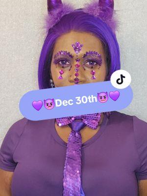 💜😈Purple Devil 👿💜 #transition #outsidetransition #faceart #facejewels #glittermakeup #creativemakeup #faceartmakeup #dec30th #Purple #PurpleDevil #purpleoutfit #Royalty #purpledevilhorns #devilhorns #allpurple #purplemakeup #purplehair #everythingpurple #purpleeyes #barneythedinosaur #Barney 