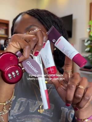 trying glossier’s NEW black cherry collection 🍒⭐️ shoutout for the new jewelry organizer <3  #glossier #blackgirlmakeup #blush 