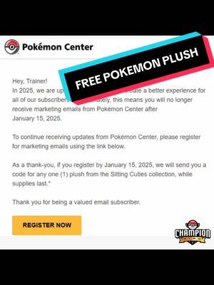 Free Pokemon Plush From Pokemon Center 2024 Check Your Email and Verfity It. They will email you a code to use at check out. #freepokemon #pokemontiktok #pokemoncards #pokemonplush #pokemonplushies #pokemoncenter 