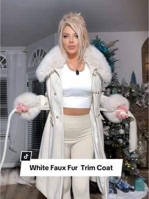 Elegant Faux Fur Trim Coat ⛄️❄️# wintercoat #fauxfur #whitecoat #TikTokShop 