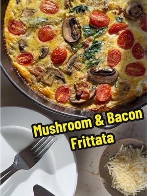 🍄‍🟫Mushroom & Bacon Frittata🥓🥚 Start your day with the hearty, satisfying flavors of Mushroom & Bacon Frittata made with @Eggland’s Best eggs, the eggs that deliver better taste, better nutrition, and better quality in every bite! Packed with 6 times more Vitamin D and more than double the Omega-3s compared to ordinary eggs, Eggland’s Best eggs are a delicious and nutritious choice to elevate your favorite recipes just like this Mushroom & Bacon Frittata🍳 This dish offers you the smoky bacon, earthy mushrooms, and fluffy eggs in just one pan. It’s as easy to make as it is delicious! Here’s how to make it at home👇 🔸You’ll need: 6 eggs 1/2 cup milk 1 cup Parmesan cheese, grated. And more for topping Salt & pepper to taste 4 slices smoked bacon, diced 1/2 cup baby Bella Mushroom, sliced 1/2 cup white mushroom, sliced 1/2 white onion, chopped 2 cup baby spinach leave 10 cherry tomatoes, halved A splash of olive oil 🔸You’ll do: 1. Preheat the oven to 400°F. In a mixing bowl, add the eggs, milk, Parmesan cheese, and salt & pepper, whisk them together with a fork, and set aside. 2. Heat a large oven-safe skillet over medium-high heat, add the bacon, and cook until brown. Preserve the bacon grease in the skillet, move the bacon to a plate, and set aside. 3. Add all the mushrooms and onion to the skillet, and cook them with the bacon grease until softened. Next, add the baby spinach leaves, and cook for another minute or until the spinach leaves soften. After that, add the bacon back to the skillet and cook for another 30 seconds. 4. Pour the egg mixture into the skillet evenly, place the cherry tomatoes on top, and sprinkle a little bit more Parmesan cheese and olive oil on the very top. 5. Bake at 400°F for 10- 15 minutes. Serve immediately. Enjoy!🍳 #fy #fyp #Recipe #EasyRecipe #breakfast #egg #cooking #cookwithme #NewYearHealthierYouEB #EBpartner #breakfastideas #breakfastrecipes #foryou #food #cookingtiktok 