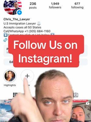 FOLLOW US ON INSTAGRAM ! #greenscreen #fyp #immigrant #immigrationlawyer #abogadodeinmigracion #greencard #greencardinterview #uscis #usa #tiktok #attorney #help #socialmedia 