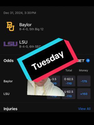 Baylor vs LSU Prediction Tuesday #fypシ #sportsbetting #barstoolsports #draftkings #fanduel #espnbets #freepicks #ncaaf #lsu #baylor 