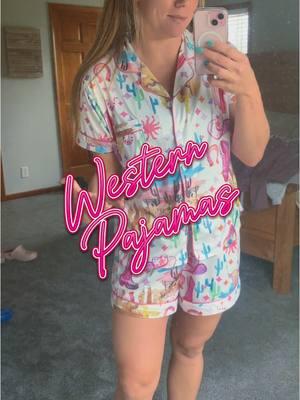 Replying to @Catherine | Homeschool Mom I LOVE THEM!! This print is adorable and the quality is actually amazing for the price! I'd definitely say size up though! #pajamas #stayathomemom #cozypajamas #westernoutfit #westernpajamas #pajamaset #cozyoutfit 