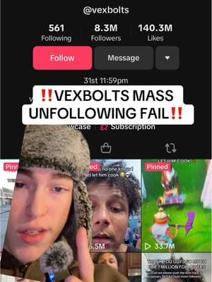 The Vexbolts MASS Unfollow is FAILING 😭 #yap #vexbolts #massunfollowing 