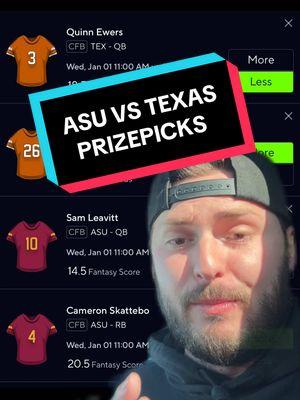 PRIZEPICKS TODAY FOR COLLEGE FOOTBALL PLAYOFFS🏈🤘 #prizepicks #prizepickstoday #prizepickslocks #cfb #cfbplayoff #asu #texas 