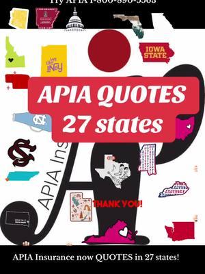 APIA Insurance quotes in 27 states 1-800-890-5563  #apiainsurance #yourfavoriteinsuranceagent #sr22 #Hiring #insurance #errorsandommissions 