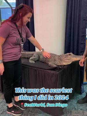 This was the SCARIEST thing I did in 2024🐊 I pet an alligator at the Howl-O-Scream VIP party at SeaWorld San Diego 😅 @SeaWorld San Diego #2024memories #facingmyfears #seaworldsandiego #howloscream #socalfamily 