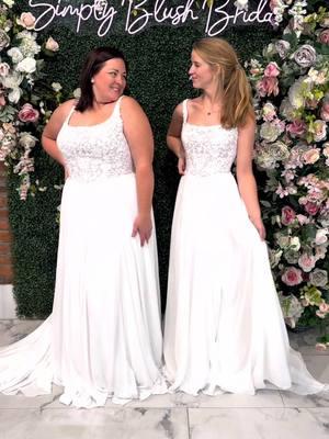 Same wedding dress, different bodies! Which wedding dress fits your style? 💍 #engaged #weddingdressshopping #bridalshop #ncwedding #plussizefashion #plussizemodel #petitebride #weddingdresses #wendellnc #raleighnc 