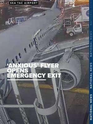 Surveillance video from the Port of Seattle shows an "anxious" Alaska Airlines passenger opening an emergency exit and walking onto the wing of the plane after landing at Seattle-Tacoma International Airport on Sunday. After Alaska Airlines flight 323 from Milwaukee to Seattle landed at SEA on Sunday, the Boeing 737-900 jet docked at gate N9. As passengers exited the plane, a woman who was still on board became anxious and opened the emergency exit and climbed onto the wing, according to SEA Media Relations Manager Perry Cooper. In the video, the woman is seen opening the emergency exit on the side of the plane before walking onto the wing. It appears the woman attempts to drop to the ground, but instead sits on the wing of the plane and begins to wave at workers outside. A 737-900 wingtip is about 12 feet off the ground, although the distance from the wing to the ground is closer to eight feet nearer to the fuselage. 🔗 in bio for the full story. #komo #komo4 #komonews #komo4news #seattle #washington #seatac #seatacairport #airport #tsa #safety #exitrow #alaskaairlines #alaska #portofseattle #boeing #airbus #ramp #airplane #4u #fyp #foryou #foryoupage #foryourpage