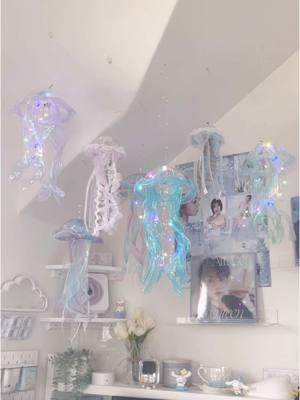 jellyfish above my desk :3 #RoomTour #roomdecor #kpoproom #animeroom #GamingSetup #desktour #room #inspo #aesthetic #pinterest #kpop #pastel #soft #coquette #cute #jellyfish 