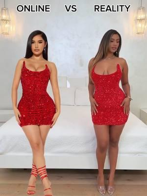 Online vs Reality: 3 Red Dresses (Mini, Midi, & Maxi) ❤️ 🔎 Glamour Sequin Mini Dress ⁠ 🔎 Victoria Bandage Midi Dress⁠ 🔎 Rita Embellished Rose Maxi Dress⁠ #FashionNova #dresses #onlinevsreality