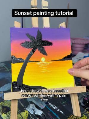 How to paint a beautiful sunset with a palm tree #arttok #artists #painting #arthacks #paintingtutorial #easypainting #sunset 