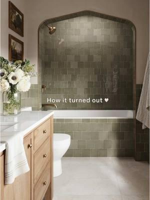 Our most popular reel of the year. And we are not surprised. @edward.martin  Featuring Mikayla 5x5 & 2.5x5 Bullnose Glossy Ceramic Tile in Olive #bathroomideas  #bathroom  #bathroomdecor  #homedecor  #homielovin  #homieinspo  #greentile #greenbathroom #beautifulbathroom