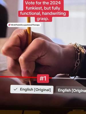 As a school based occupational therapist, I am always scoping out how people hold their pencil. These are the top three funkiest, but fully functional handwriting grasps I witnessed on a pencil or pen in 2024. Which one do you think tops them all? Vote below👇👇👇👇👇👇👇👇#occupationaltherapy #occupationaltherapist #handwriting #schoolbasedot #pencils #pens #finemotorskills #finemotoractivity #functional 