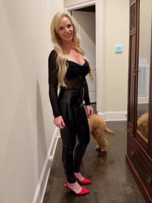 What do you mean they SQUEEK??? lol  #Style #Fashion #Leather #LeatherPants #ShinyPants #Leggings #Heels #RedShoes #Fit #Fitness #Workout#Over50 