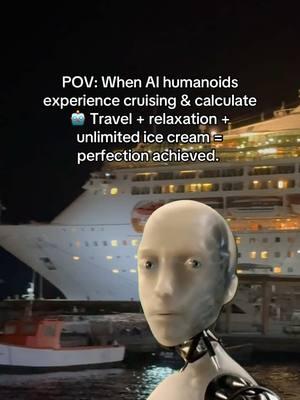 POV: When AI humanoids experience cruising & calculate 🤖 Travel + relaxation + unlimited ice cream = perfection achieved. #CapCut #cruisetok #cruiselife #cruisememes #humanoid #cruiselover 