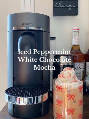 Iced Peppermint White Chocolate Mocha 🎀   #coffee #coffeetiktok #nespressovertuo #torani #nespresso #whitemocha #whitechocolate #peppermint #peppermintmocha #hershey #marshalls #marshallsfinds  @Hershey’s @Torani @Nespresso 