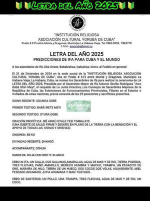 Letra del Año 2025 🔰 |#botanicanazareno🕯 #orula💚💛 #orula💚💛🐘📿 #yorubatiktok #yorubatiktokers #orishasyyorubas😝😎📿🍀👍 #obatala #yemaya #eleggua🖤❤️🗿 #shangoorisha #paleros #palomayombe #laroye #viral #trending #sanlazaro #santeriaafrocubana👑 #yemaya🌊 #orisha #oyayanza 