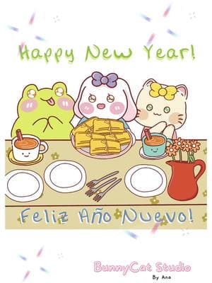 Recalentado time! AND Happy New Year! Laugh, eat and bring in the new year with positivity and resilience because you can do it ! 💖🐸🐰🐱 #happynewyear #happynewyear2025 #healingart #originalcharacter #cuteillustration #cuteart #latinaartist #illustrationart #motivationalart