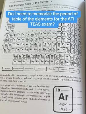 Do I need to memorize the periodic table of elements for the ATI TEAS exam? #nursingschool #futurenurse #nursingmajor #prenursingstudent #prenursing 