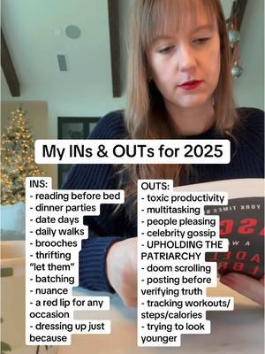 What are your 2025 INs & OUTs? Share them below so we can all add to our own lists! I’m ready for 2025 to be a year of no apologies for doing what’s best for ME and my family, of “let them,” of f*cking the patriarchy, and curbing misinformation so we can come TOGETHER.  I have SO much on the horizon for 2025 that I’m excited to share with you, but I thought this was a fun preview of what I’m bringing to this year (and what I’m throwing out too!) I’d love to hear some of your ins and outs too! Please do share! 🩷🩷 And, Happy New Year! 🍾🍾🍾 . . . #happynewyear #newyearseve #newyearsday #insandouts #insof2025 #whatsout #behindthescenes #gettoknowme #homedecor #diyer #reading #thrifting #newyearnewyou