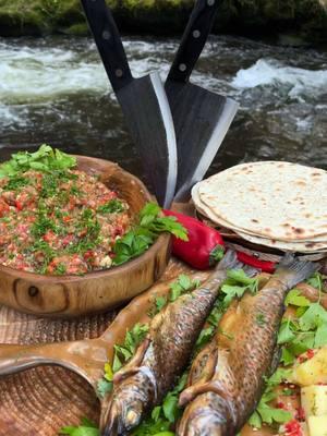 Fresh Caught Trout by the River 🤤🎣 #fishing #fish #trout #outdoorcooking #asmrcooking 