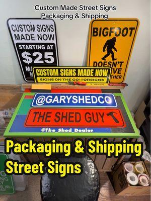 How would you package and ship these 24” x 6” Aluminum Street Signs? #streetsign #shipping #ebay #SmallBusiness #signshop #vinyl 