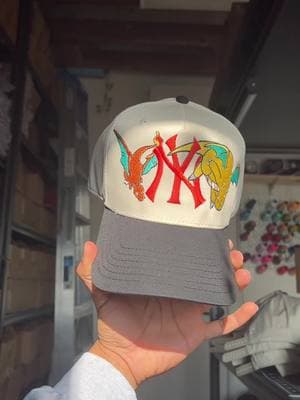 NY embroidered Dragonite x Charizard snapback hat #anime #hat #pokemon #clothingbrand #clothingbrandcontent #ny 