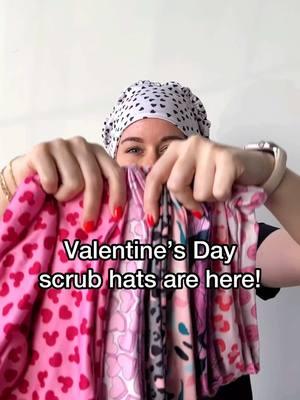 Valentine’s Day scrub hats are here but selling quick — get yours now!! 💕🎀✨❤️ #nursesoftiktok #operatingroomnurses #ornurselife #orlife #hospitallife #nursestiktok 