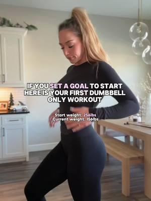 ALL of January I am sharing beginner focused workouts for both home & gym for my besties who are ready to take that first step! 🎉🙌🏼💖 Today we are hitting a full body home workout using only dumbbells! When I first started my journey I had ZERO idea what I was doing but videos like this helped me so much have some sort of guide to just use in the time being! ✨ Your first workout details:  ✨ Shoulders: All Around the World ✨ Back: Alternating Bent Over Row ✨ Glutes: Hip Thrust w/ 3 Pulses ✨ Quads & Glutes: Squats  ✨ Biceps: Regular into Outer Curls ✨ Triceps: Overhead Tricep Seated Extension  Do all of these for 3 sets and 12 reps a piece! 🙌🏼 ———————— After losing 120lbs myself I am so passionate in helping others achieve their weight loss goals you can learn more about how you can join my 1:1 coaching and my UPCOMING challenge called “LET GO” by checking out my website in my bio! 💫 #beginnerworkout #shygirlworkout #workout #athomeworkout #athomeworkouts #dumbbellonlyworkout #dumbbellonlyworkouts #dumbbellworkout #fitnessjourney #weightloss #weightlossjourney #fitness #fullbodyworkout #fullbodyworkouts #fullbody #upperbody #upperbodyworkout #strengthtraining