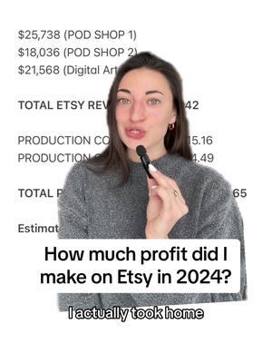 Let’s get transparent!! Here’s my 2024 profit breakdown from my three Etsy shops 👀 This was such an interesting year balancing my own stores while also putting out daily tutorials on TikTok & IG to help others get started on Etsy, launching a new course about digital art, taking on social media management and UGC clients, etc. Despite the fact that I dedicated significantly less time to my own Etsy side hustles than I have in years prior, I’m still so proud of how my shops performed in 2024.  $38k might not seem like much, but this is almost $10k more than I made in my last full time teaching job. And to think it’s just one of my income streams?! Feels like a dream come true 🤯  #greenscreen #incometransparency #sidehustleincome #etsy #etsysidehustle #etsyprintondemand #etsydigitaldownloads #etsydigitalart #salarytransparency #selfemployment #sidehustle 