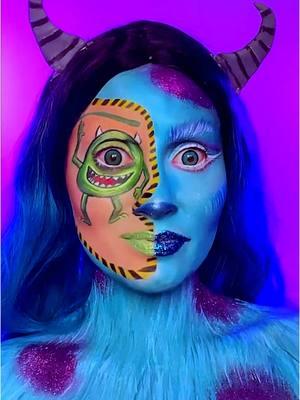 Idk why the end is doing that weird thing. #mikeandsully #monstersinc #cosplay #makeup #painting #pixar #disney #sfxmakeup 