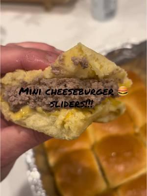 Mini cheeseburger sliders!!!! Just a few ingredients              1lb ground beef per 12 slider potato rolls, onions, cheese. Garlic salt and butter. Bake ground beef on a cookie sheet for 15 min at 375. Take out and place on rolls in another pan with cheese or without, add any toppings you would like. Add tops, rub on some melted garlic butter, put back in oven 7-10mins!! 💥 #40yearmoms #easydinnerideas #cheeseburgersliders #cheese #onions#potatorolls 