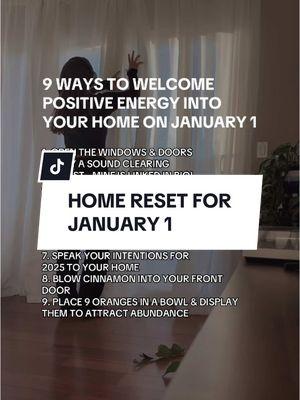 WAYS TO WELCOME POSITIVE ENERGY INTO YOUR HOME ON JANUARY 1 ✨ Want the home clearing playlist I use? It’s linked in my bio for you to enjoy. Play it when you clean, declutter, or set intention in your space all year long.  . . . . . . #fengshui #fengshuitips #intuitivedecor #intuitivedesign #spaceclearing #intuitivehealer #psychicreader #psychichealer #declutter #declutteryourlife #homesweethome #homedecor #spaceclearing #fengshuilifestyle #fengshuihome #dailyrituals #intentionalhome #soundhealing 