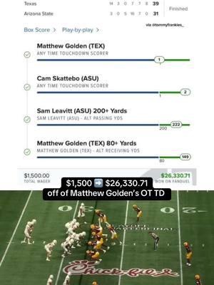 Matthew Golden came in CLUTCH 🤑 #cfb #cfbbetting #asufootball #texasfootball #peachbowl #sportsbetting 