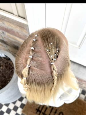 She’s cute. She’s funky.  @Gussy Up Bow Co.  #cutehair #toddlerhair #halfup #bubblebraid #hairglitter #hairinspo #naturalblonde #fyp 