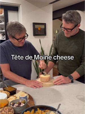 Tête de Moine Cheese. We always buy a wheel of this cheese during the holiday season. This reel depicts the two French bros (my husband and brother-in-law) goofing around while setting it onto the girolle (cheese shaver, I linked one on my Amazon storefront). It’s a mild, hard cheese from Switzerland that is eaten shaved into curls. Full disclosure, this cheese is pricey (and the rind is a little smelly!):  a whole 2 lb wheel is around $100. I got a half this time for about $50 at my local cheesemonger, but it lasts a long time. I’ve seen the Tête de Moine cheese curls at Trader Joe’s (during the holidays) and Costco. Try it if you see it.  . . #chouquettekitchen #happy2025 #happynewyear #tetedemoine #cheese #foodblog #foodblogger #holidays