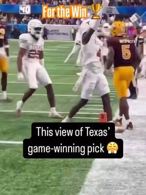 For the win! #TexasFootball gets the INT to end the game vs #arizonast in 2ND OT. #collegefootballplayoff @texasfootball @sec @cfapeachbowl 