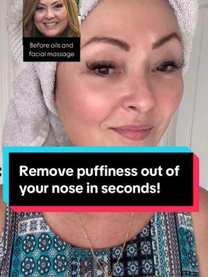 REMOVE PUFFINESS OUT OF YOUR NOSE IN SECONDS! If you’d like to find my recommended oils that helped knock 10 years off my face then go to the taplink under my profile pic and scroll down to my face routine.  #facialmassage #faceyogateacher #faceyoga  #guasha #guashatutorial #menopause #castoroil #castoroilbenefit #frankincence #menopauseeducator #jojoba