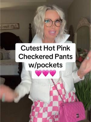 Cutest 🩷Hot Pink🩷 Checkered Pants!!!  So fun and affordable!!! 6 colors to choose from!!!  #checkeredpants #checkeredprint #comfyclothes #springoutfit #winterfashion #tiktokshopfinds #tiktokmademebuyit 