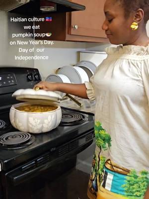 #creatorsearchinsights  "You are not Haitian if you don't drink pumpkin soup on New Year's Day" pumpkin soup is a soup native to Haitian cuisine made from squash, beef, and a mix of vegetables and spices. This hearty soup is not only a culinary delight but also a symbol of Haitian independence, traditionally consumed on January 1st to celebrate the country's liberation from French colonial rule in 1804. 221 year of Haitian independence. Dress:@tisaksuk 🇭🇹 Promoting HAITI  #pumpkinsoup #foodtradition  #haitianculture #haitiantiktok #haitianfood #haitian #haitianindependanceday #happyindependenceday #haitiantradition #homedecor 