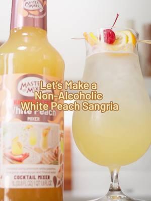 Dry January never tasted so good. 🍑 Try this Non-Alcoholic #MasterofMixes White Peach Sangria, made for sipping your way through the winter! #bestcocktailrecipes #bestcocktailmixers #bestwintercocktails #wintercocktailrecipes