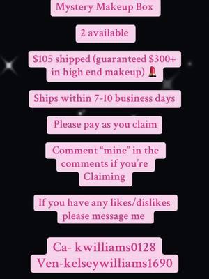 2 mystery makeup boxes available 💄📦 Claim in comments! Any questions please ask! I am a trusted seller and makeup is authentic ❤️🫶🏼 Video is posted right before I ship with tracking sent to you immediately after#fyppppppppppppppppppppppp #kelseysmakeupforless #mysterymakeupbox 